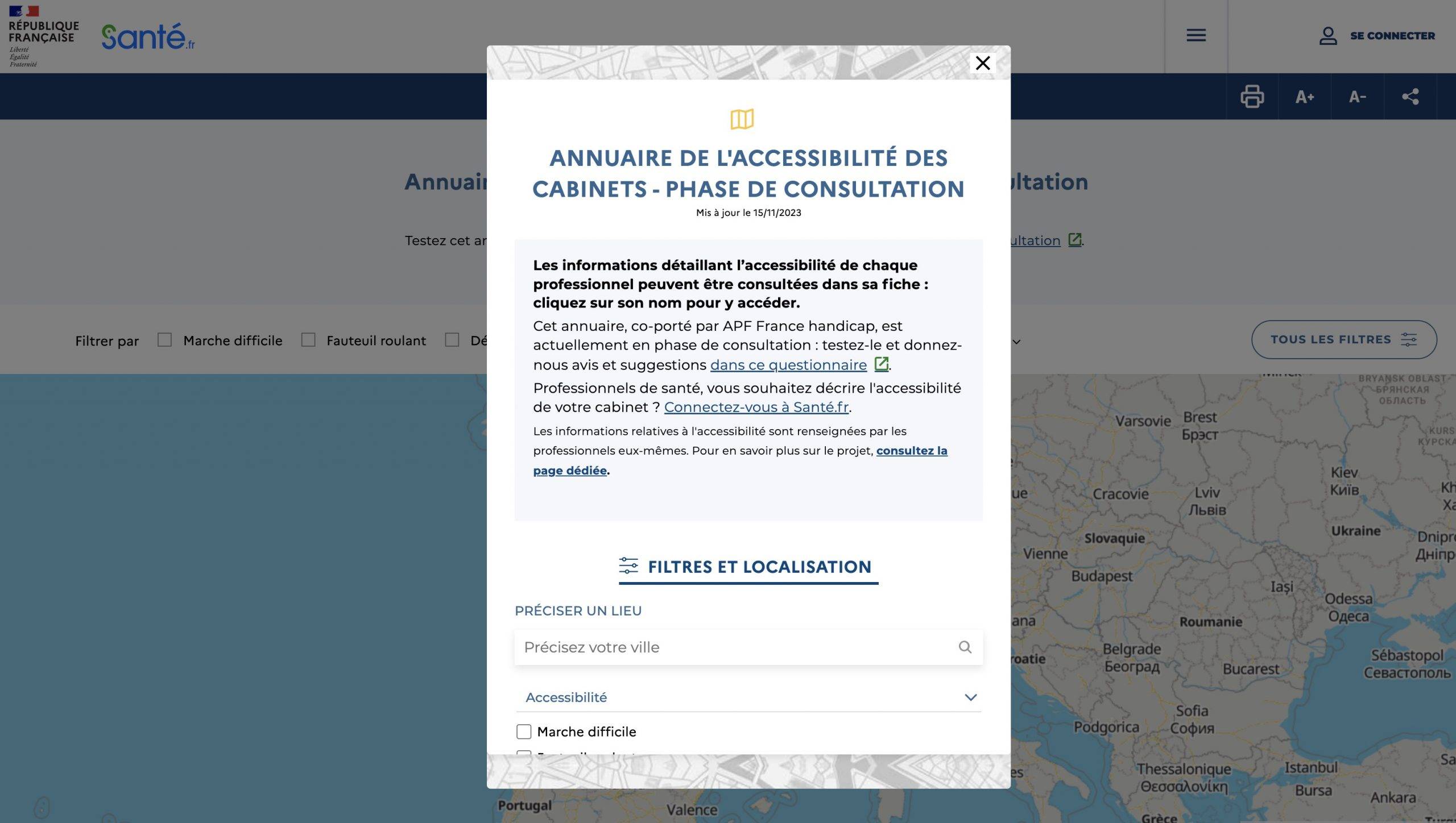 L’accessibilité des cabinets médicaux et paramédicaux sur un annuaire