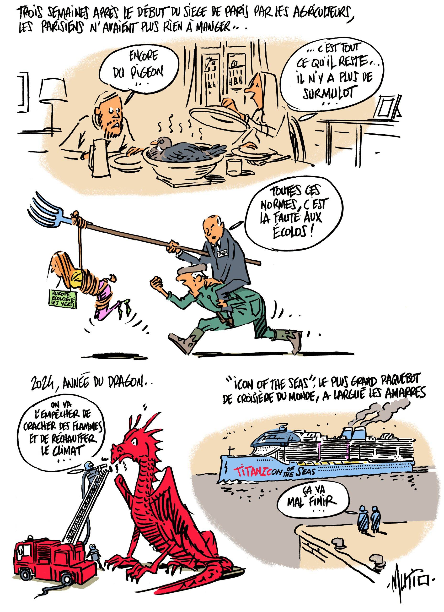 Agriculteurs, dragon et bateau