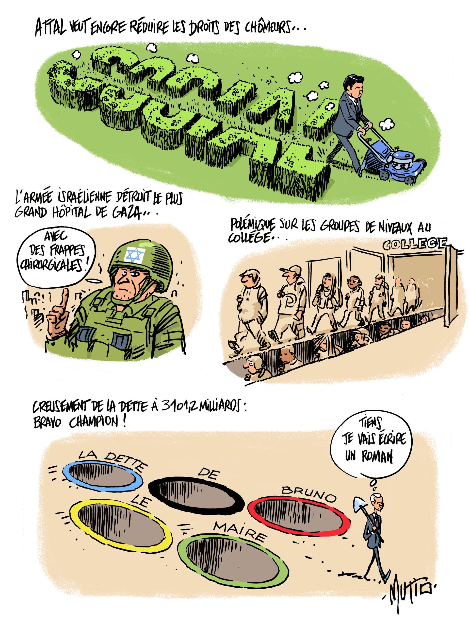 Chômeurs, Gaza, collèges et dette