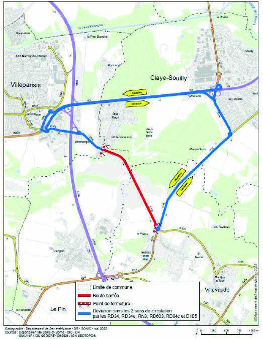 Le Pin : RD 105 fermée
